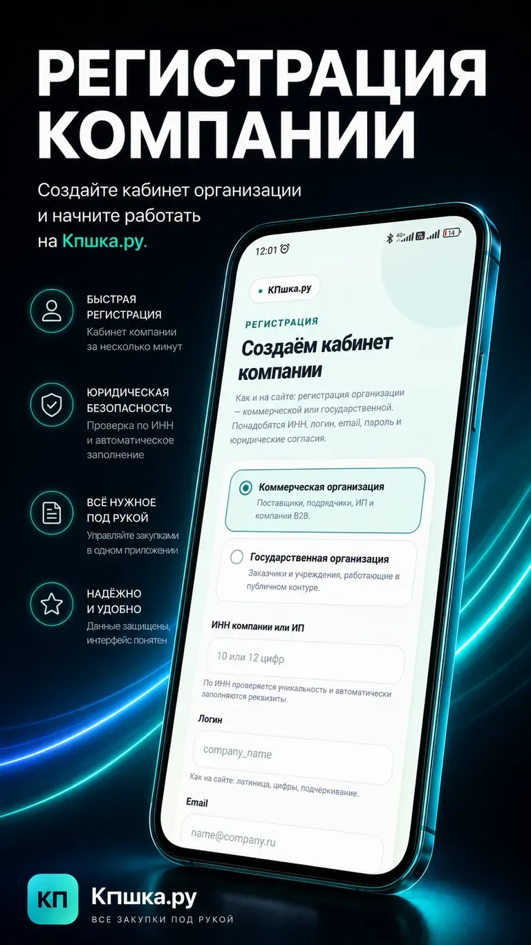 Регистрация компании в мобильном приложении КПшка.ру